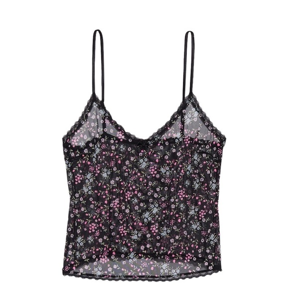 Savage x Fenty Lace Trim Ditsy Floral Mesh Cami in Black XL - Picture 1 of 7